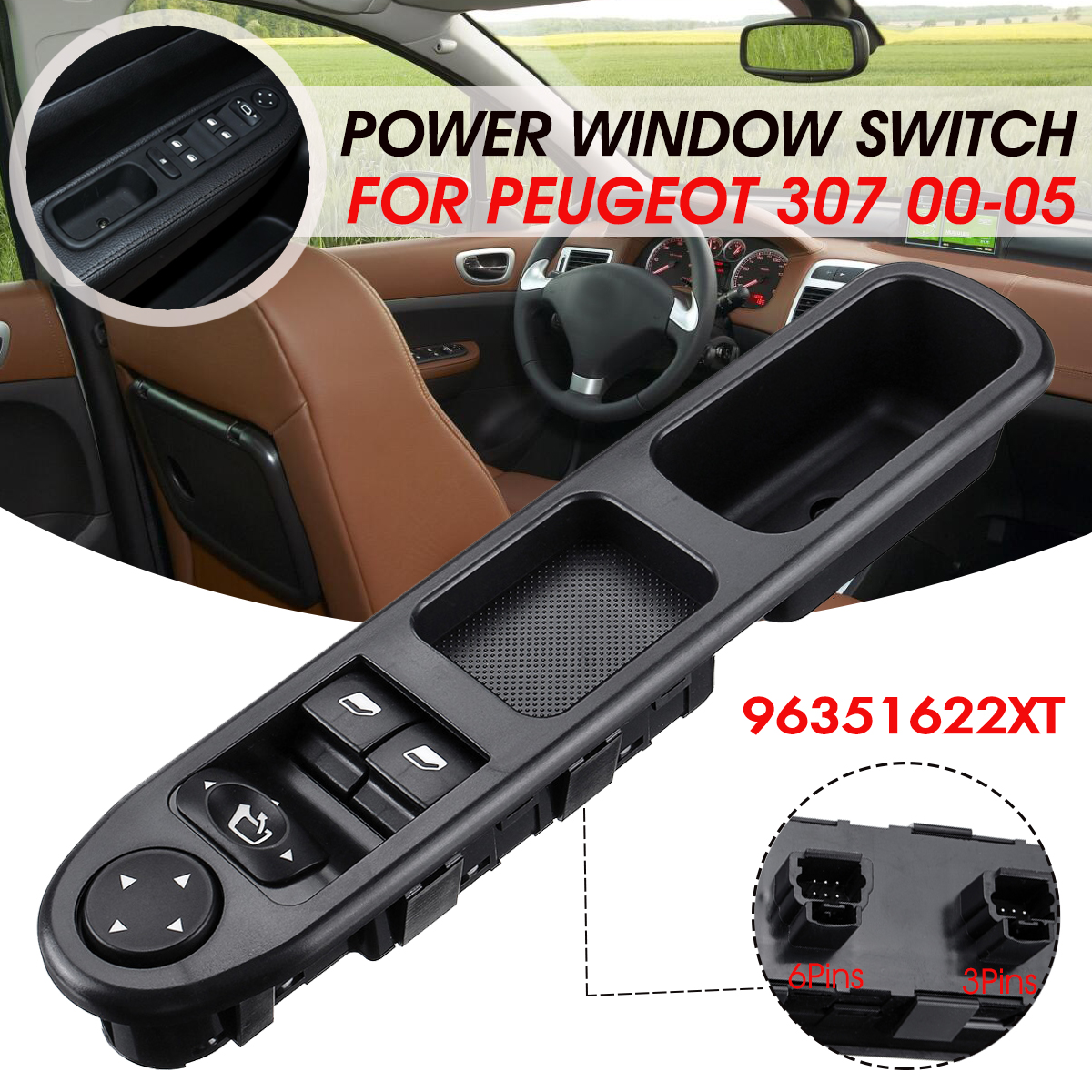 Electric-Power-Window-Mirror-Switch-96351622XT-Driver-Side-For-Peugeot-307-2000-2005-1615585