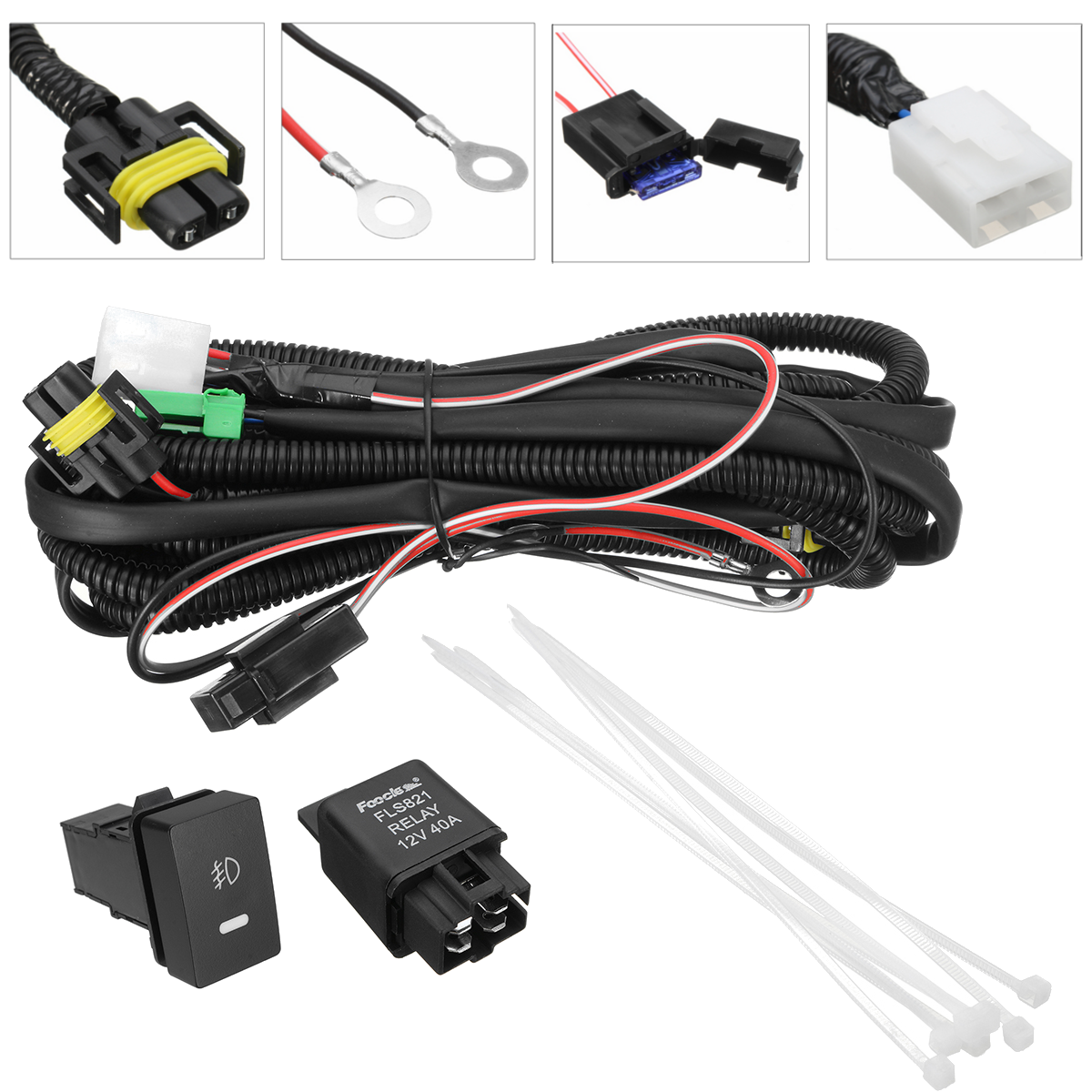 H11-Fog-Light-Wiring-Harness-Sockets-Wire--LED-Indicators-Switch--Automotive-Relay-For-Ford-1754872
