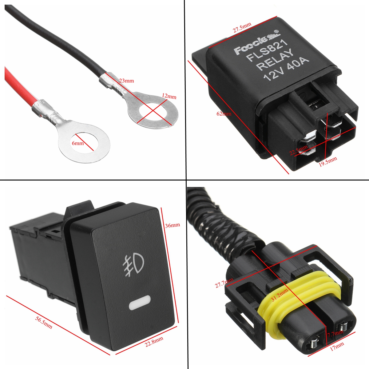 H11-Fog-Light-Wiring-Harness-Sockets-Wire--LED-Indicators-Switch--Automotive-Relay-For-Ford-1754872