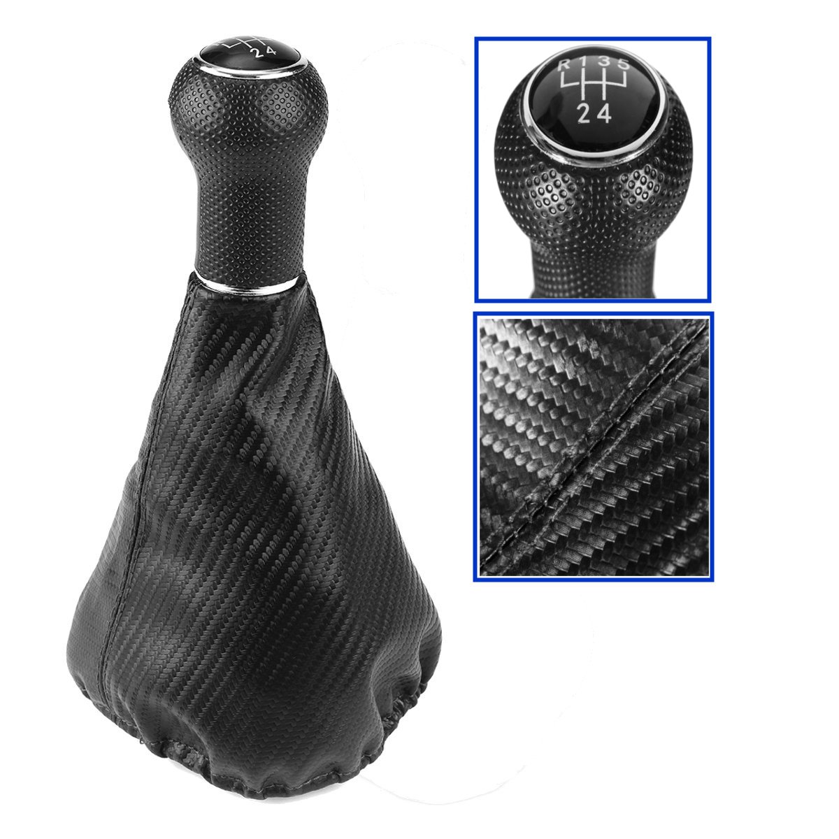5-Speed-Carbon-Gear-Knob-Shift-Shifter-Boot-Cover-For-VW-POLO-GOLF-MK4-BORA-SEAT-1203510