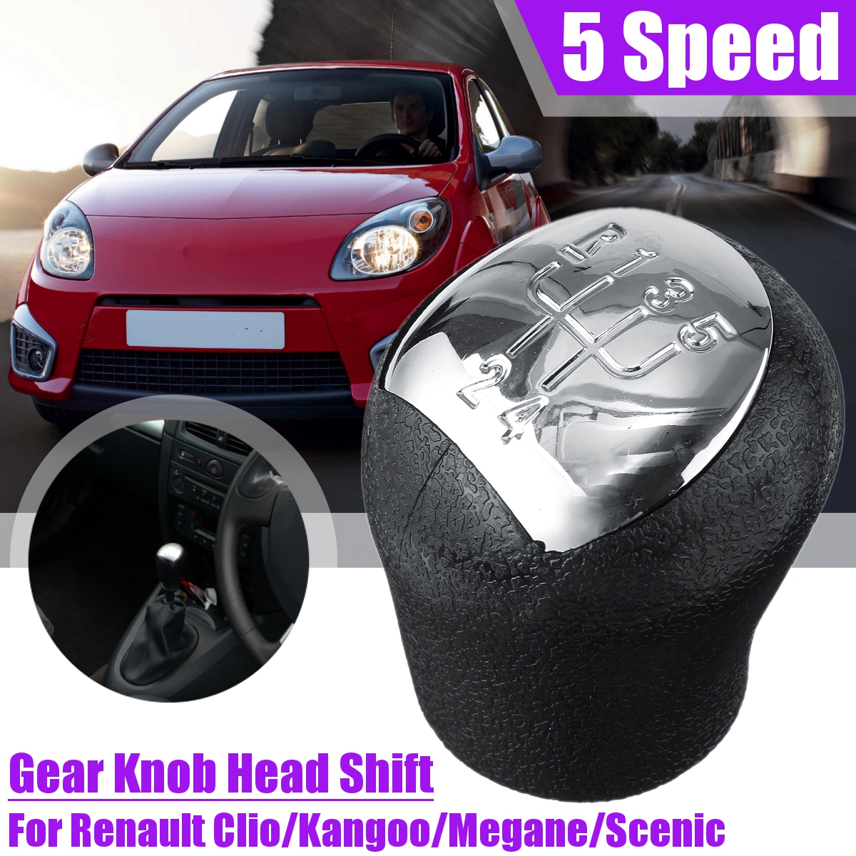5-Speed-Gear-Shift-Knob-Head-Glossy-Silver-For-Renault-Clio-Kangoo-Megane-Scenic-1710553