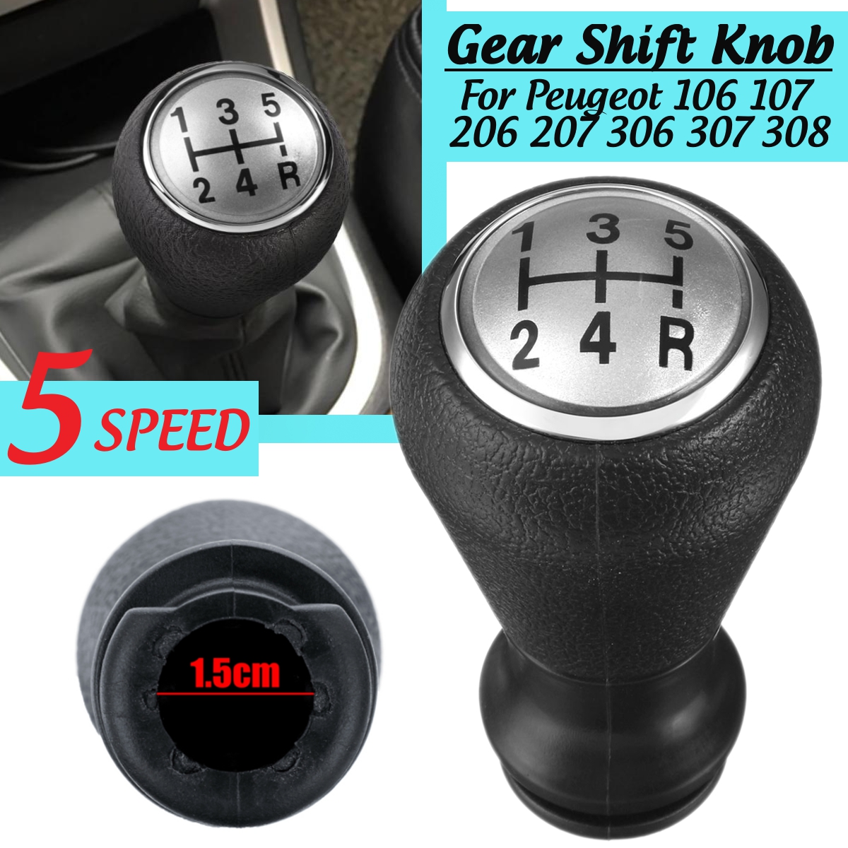 5-Speed-Gear-Shift-Knob-Head-Stick-Plastic-For-Peugeot-106-107-206-207-306-307-308-Partner-1615518