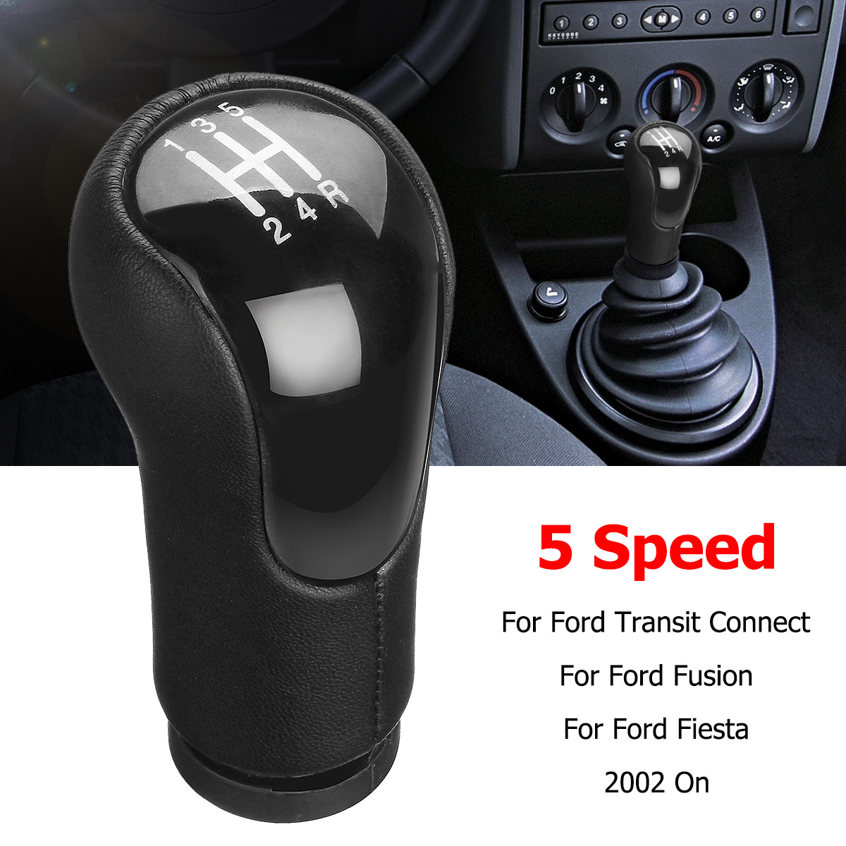 5-Speed-Gear-Shift-Knob-Stick-PU-leather-for-Ford-Fiesta-Fusion-Transit-Connect-2002-UP-1514988