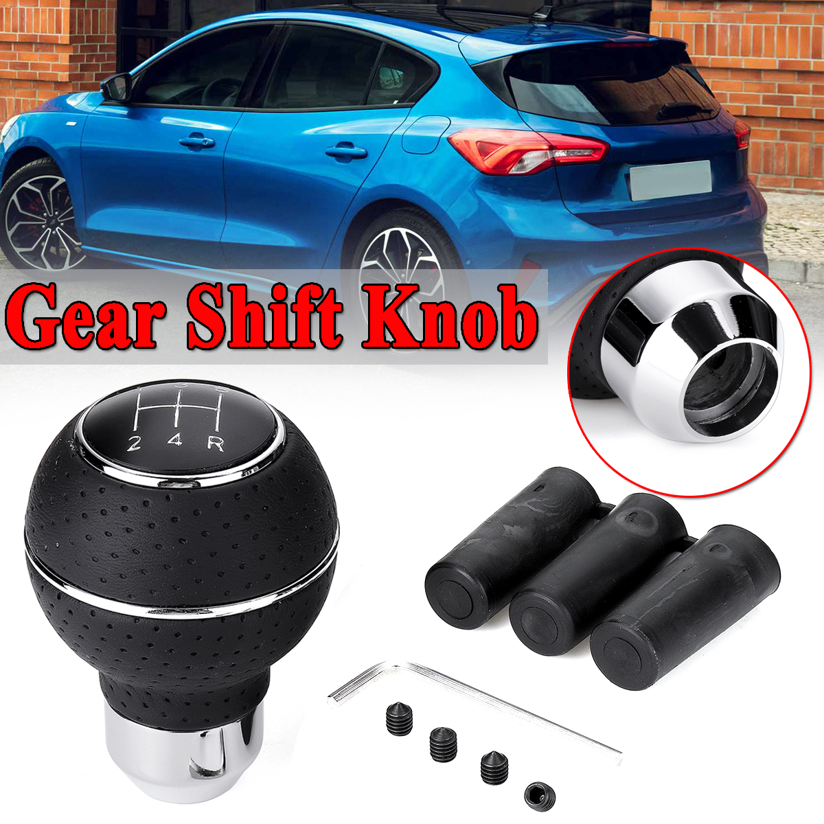 5-Speed-Gear-Shift-Knob-with-Sleeve-Adapter-Lever-Black-for-Ford-Focus-Mondeo-Fiesta-1374937
