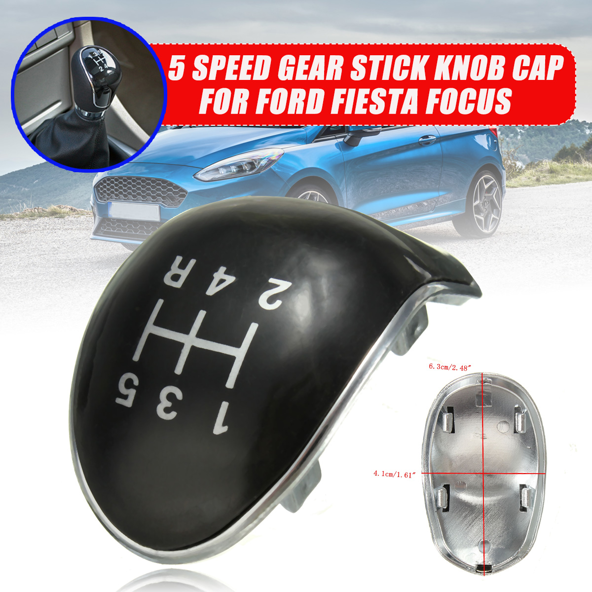 5-Speed-Gear-Stick-Shift-Knob-Cap-Cover-BlackChrome-Replacement-For-Ford-Fiesta-Focus-997574