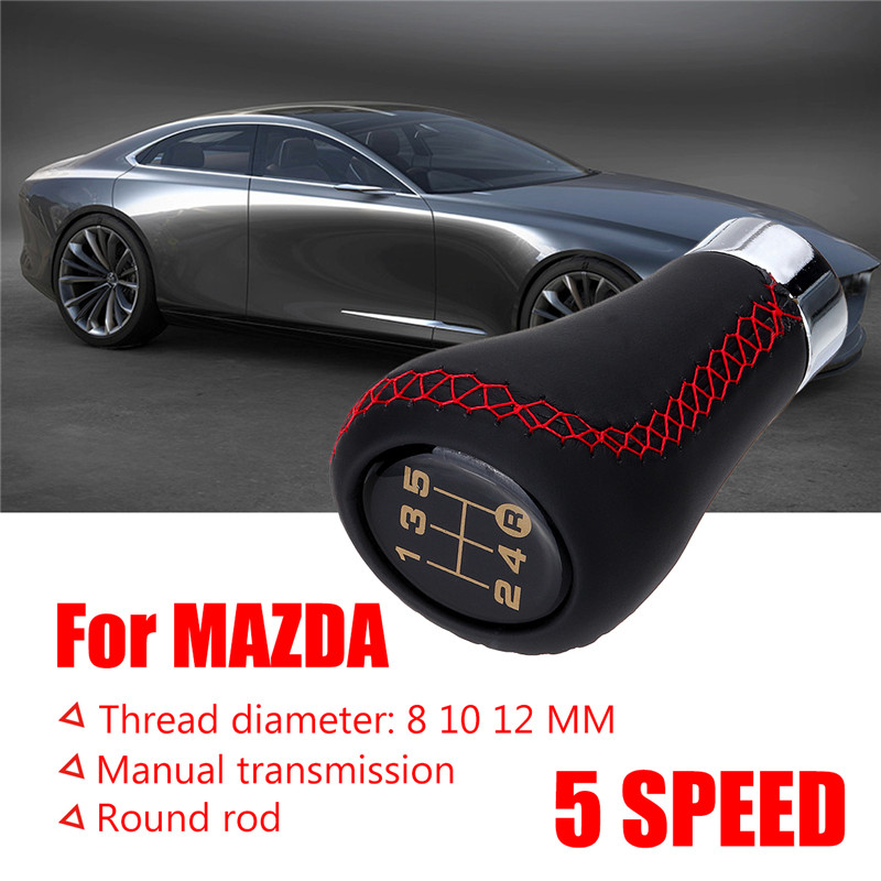 5-Speed-Leather-Gear-Shift-Knob-Stick-Manual-Shift-Lever-BlackRed-with-Adapter-For-MAZDA-1408695