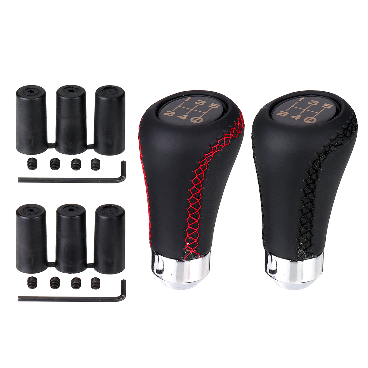5-Speed-Leather-Gear-Shift-Knob-Stick-Manual-Shift-Lever-BlackRed-with-Adapter-For-MAZDA-1408695