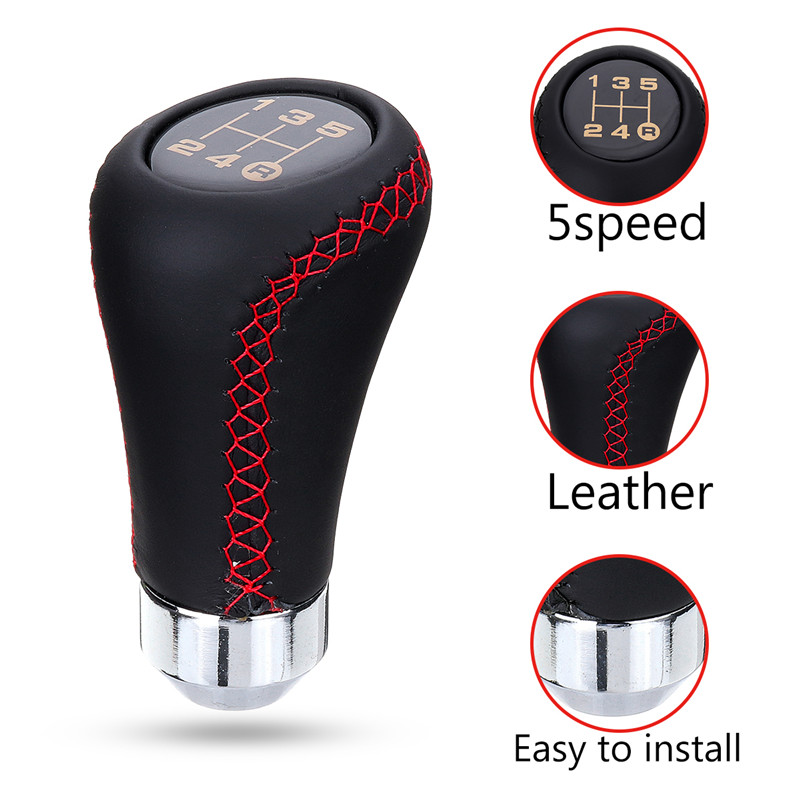 5-Speed-Leather-Gear-Shift-Knob-Stick-Manual-Shift-Lever-BlackRed-with-Adapter-For-MAZDA-1408695
