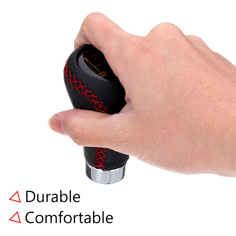5-Speed-Leather-Gear-Shift-Knob-Stick-Manual-Shift-Lever-BlackRed-with-Adapter-For-MAZDA-1408695