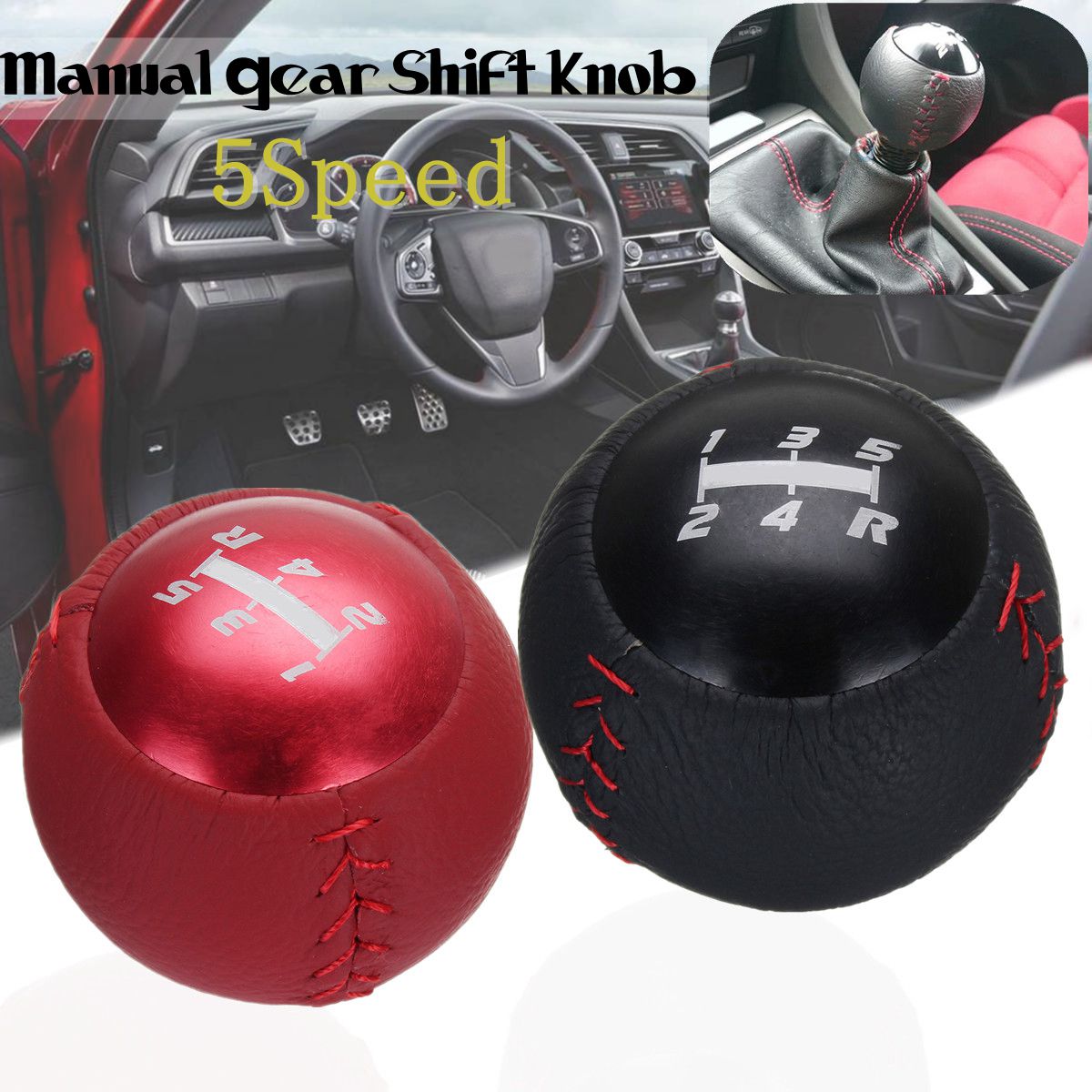 5-Speed-Leather-Round-Ball-Manual-Gear-Shift-Knob-Shifter-For-Civic-Type-R-FK2-1254264