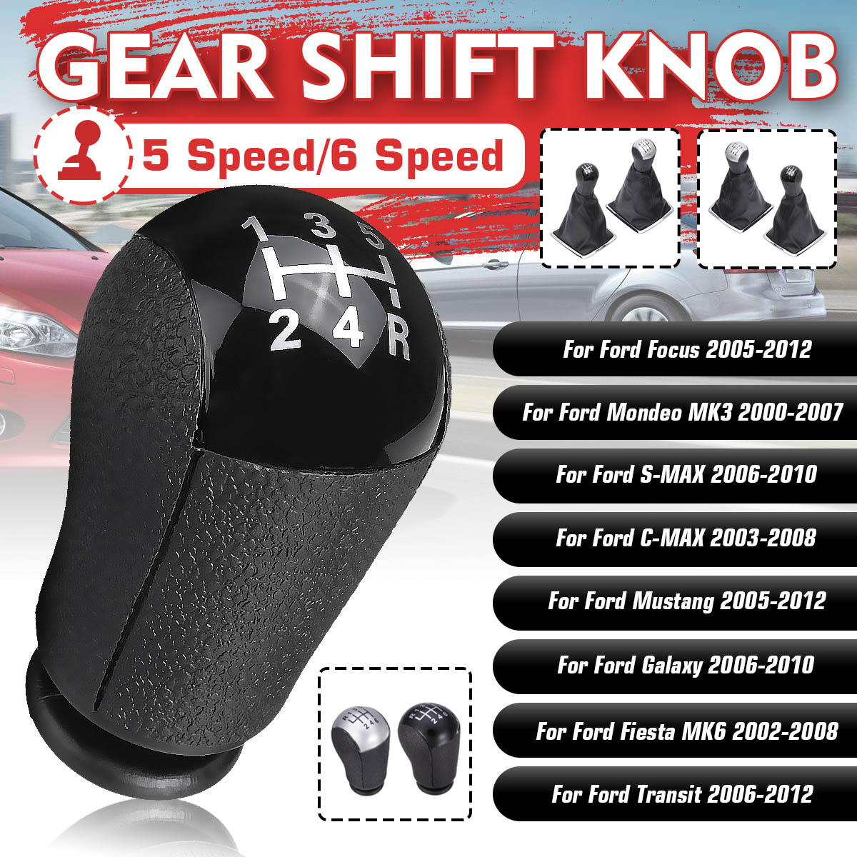5-Speed-MT-Car-Gear-Stick-Shift-Knob-Black-For-Ford-1684372