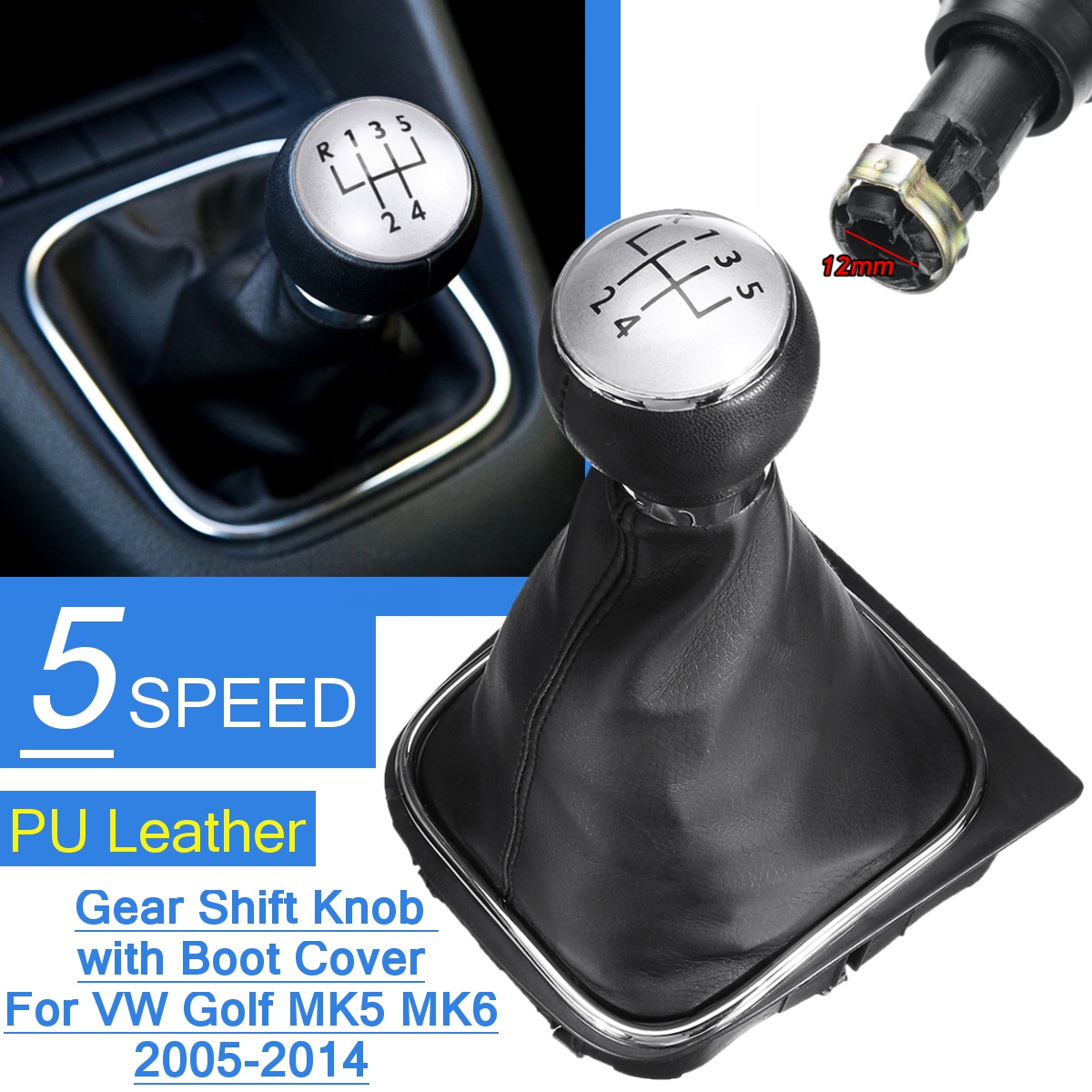 5-Speed-Shift-Gear-Knob-Boot-Cover-PU-Leather-For-VW-EOS-GOLF-MK5-V-6-VI-1768529