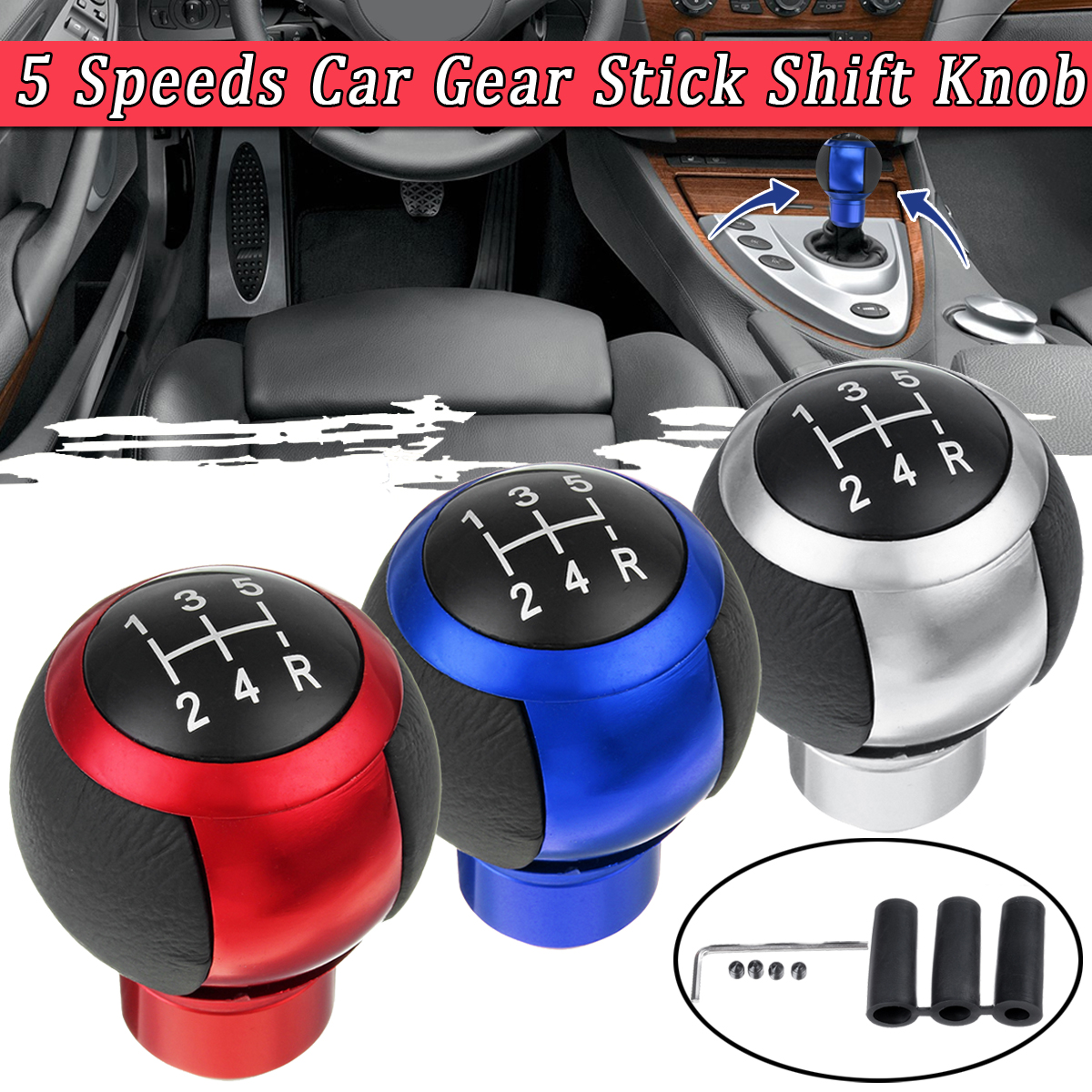 5-Speeds-Car-Gear-Stick-Shift-Knob-Universal-Maunal-Shifter-Lever-Cover-Blue-1700175