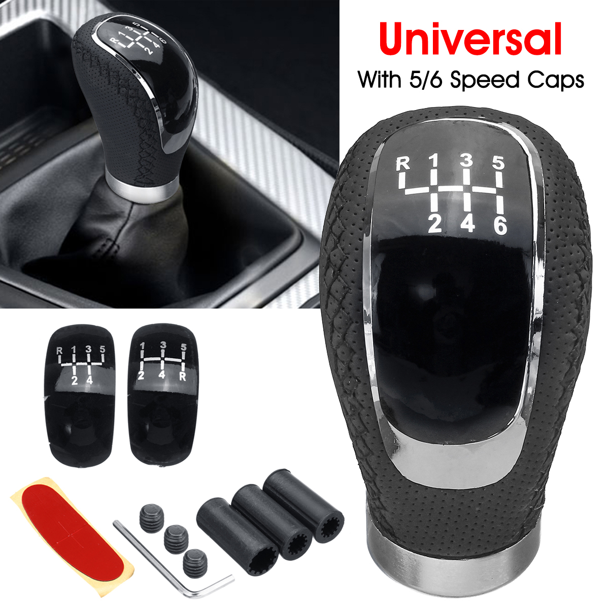 56-Speed--3-Caps-Adapter-Universal-Manual-MT-Car-Gear-Stick-Shift-Shifter-Knob-1787507