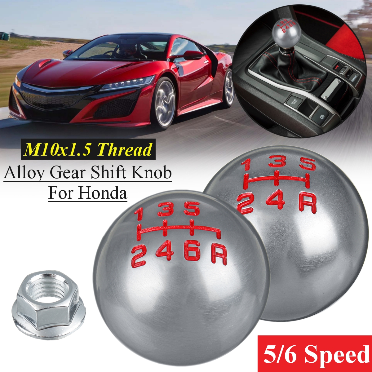 56-Speed-Alloy-Gray-Gear-Shift-Knob-Round-Ball-Shape-M10x15-Thread-For-Honda-Civic-City-CRV-1771295