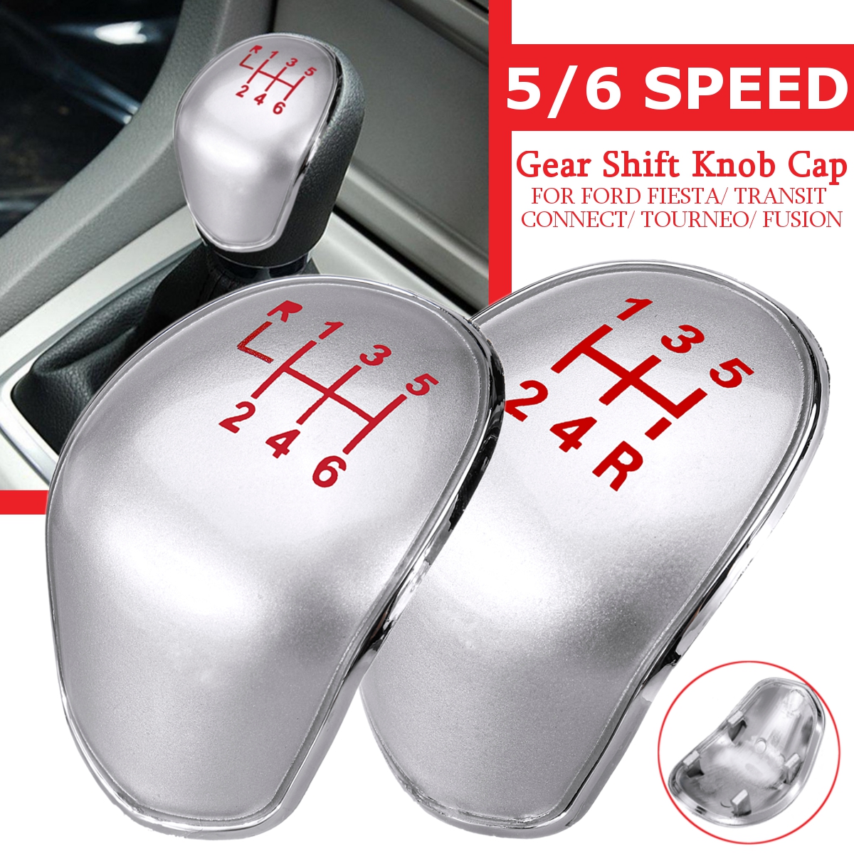 56-Speed-Gear-Shift-Knob-Cap-Silver-Cover-FOR-FORD-FIESTA-TRANSIT-CONNECT-TOURNEO-FUSION-1559456
