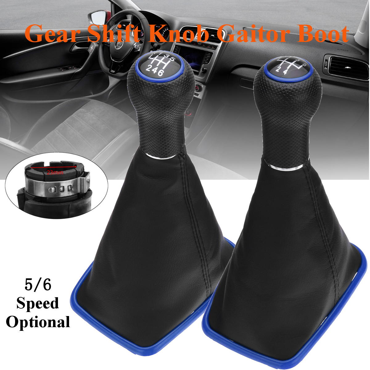 56-Speed-Gear-Shift-Knob-Gaitor-Boot-Cover-Leather-Black-Fit-For-VW-Golf-MK4-1768531