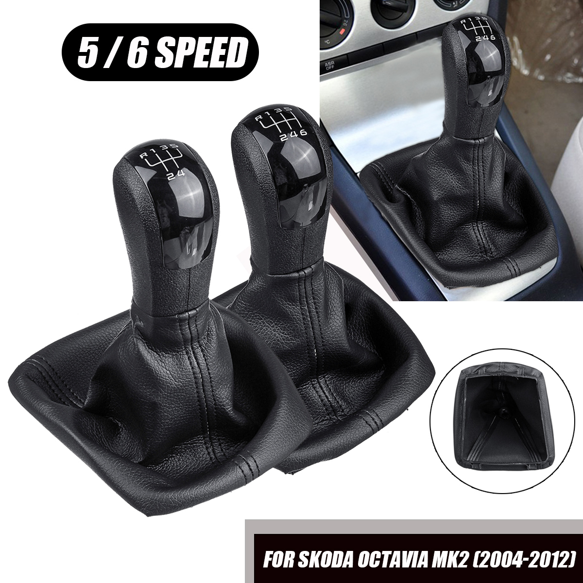 56-Speed-Gear-Shift-Knob-Stick-with-PU-Leather-Gaiter-Boot-Cover-For-Skoda-Octavia-MK2-2004-2012-1656460