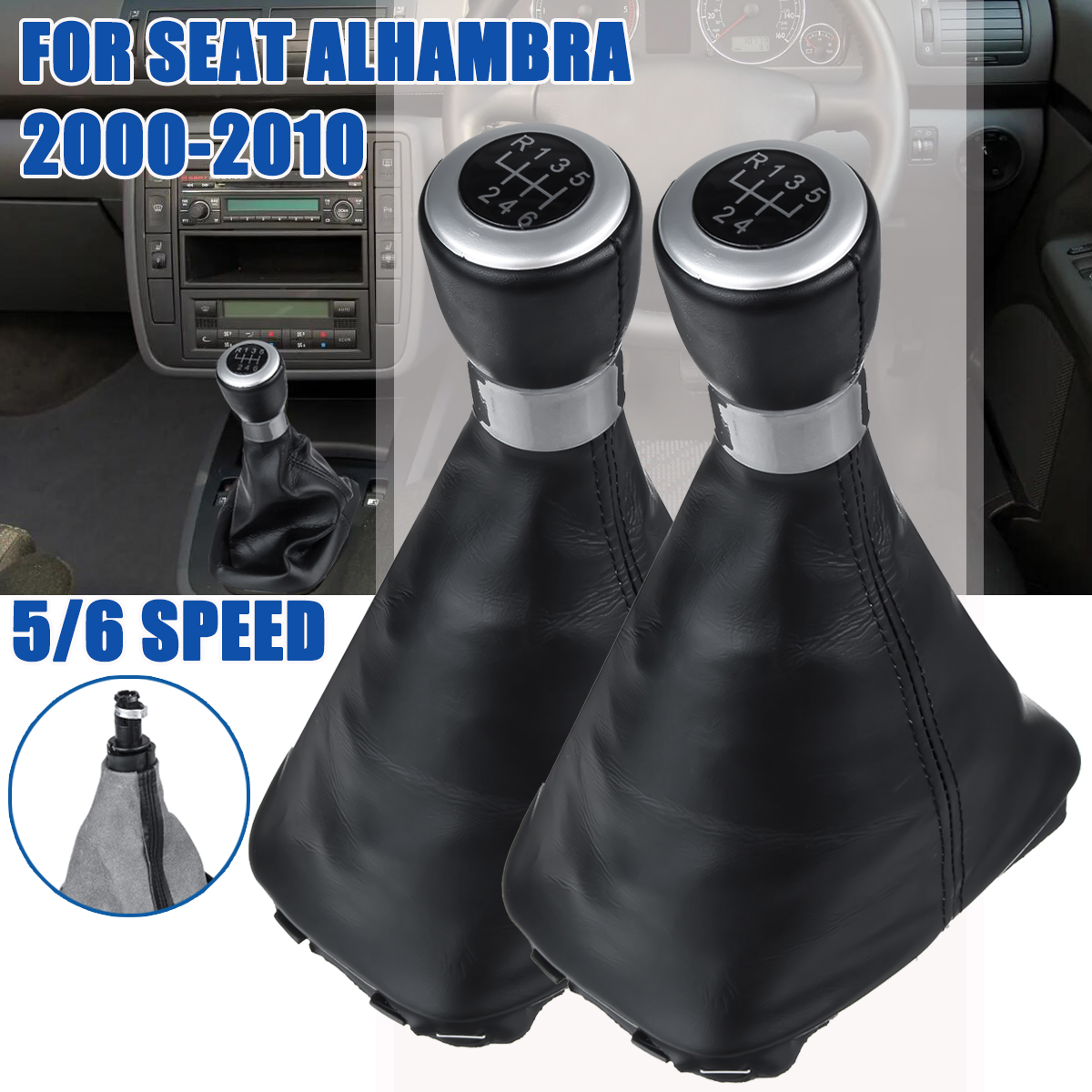 56-Speed-Gear-Shift-Knob-WGaiter-Boot-CoverFrame-For-Seat-For-Alhambra-2000-2010-1771302