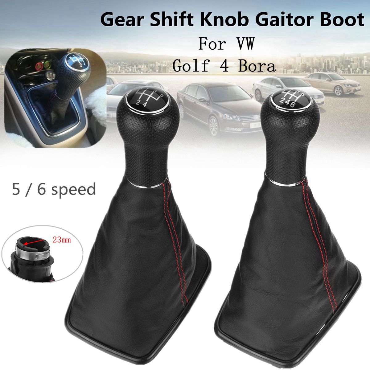 56-Speed-Gear-Shift-Knob-with-Gaitor-Boot-Dust-Cover-PU-Leather-For-VW-Golf-4-Bora-1744169