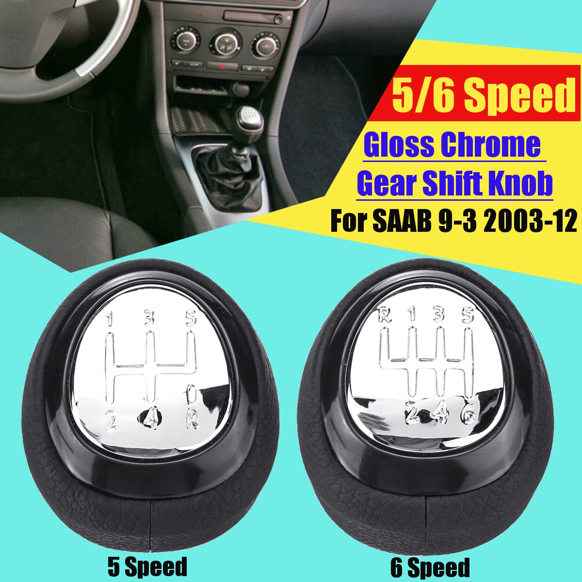 56-Speed-Glossy-PU-Leather-Gear-Shift-Knob-For-SAAB-9-3-2003-2012-1710937