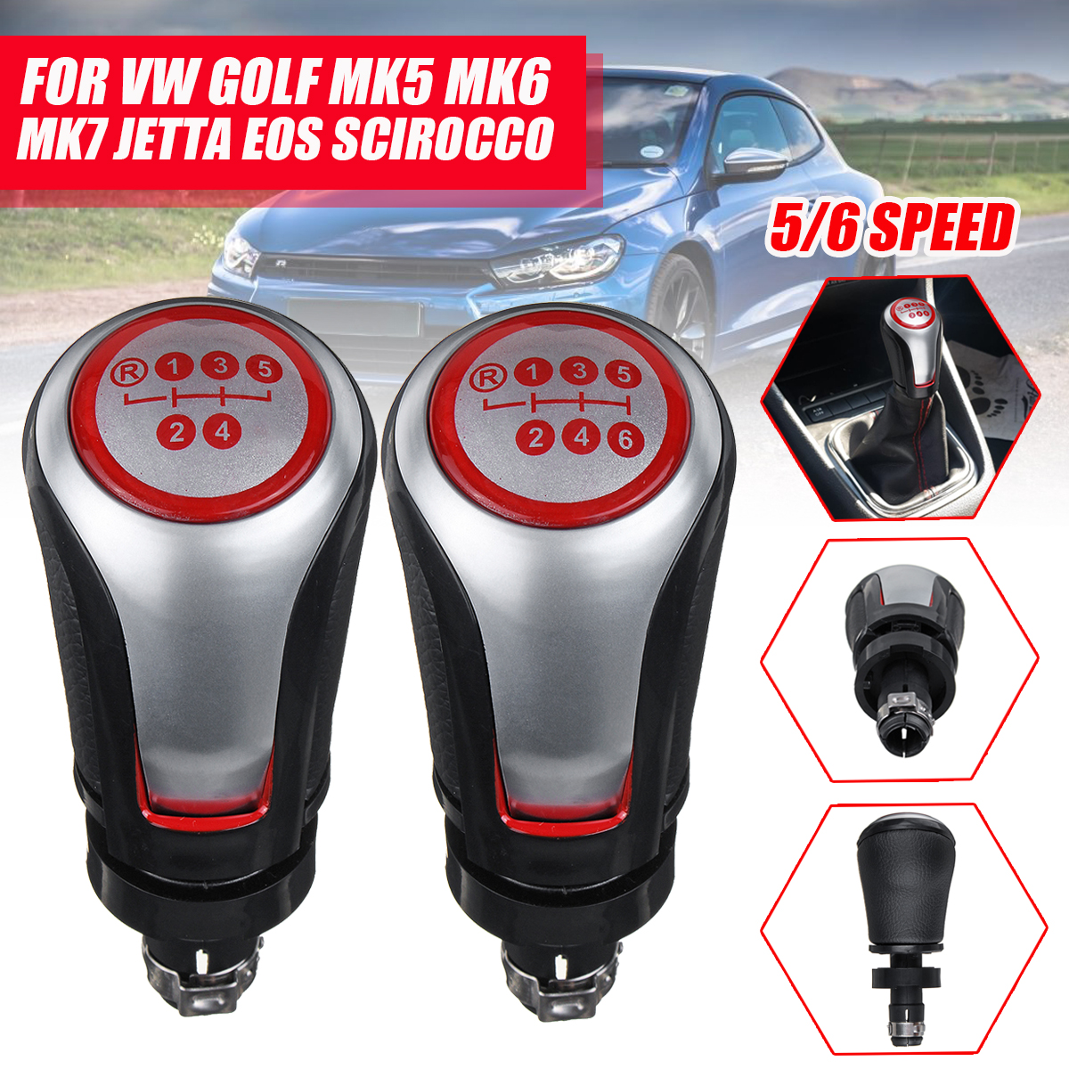 56-Speed-Shift-Gear-Knob-PU-Leather-For-VW-Golf-MK5-MK6-MK7-Jetta-EOS-Scirocco-1768530