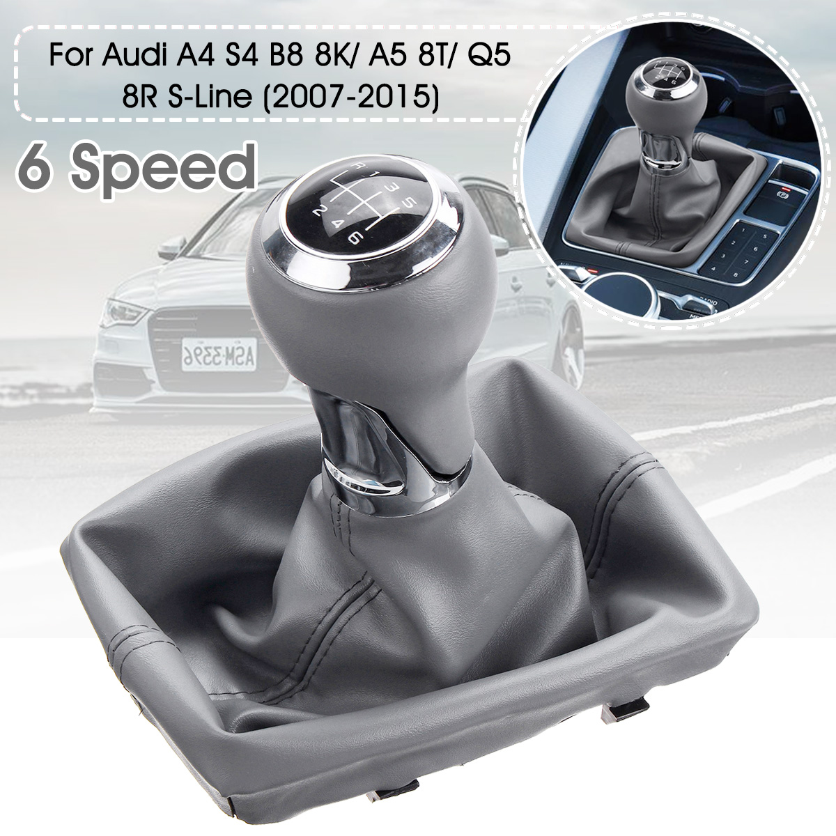 6-Speed-Car-Gear-Shift-Knob-Gaitor-Boot-PU-Leather-Grey-For-Audi-A4-S4-B8-8K-S-Line-2007-2015-1639569