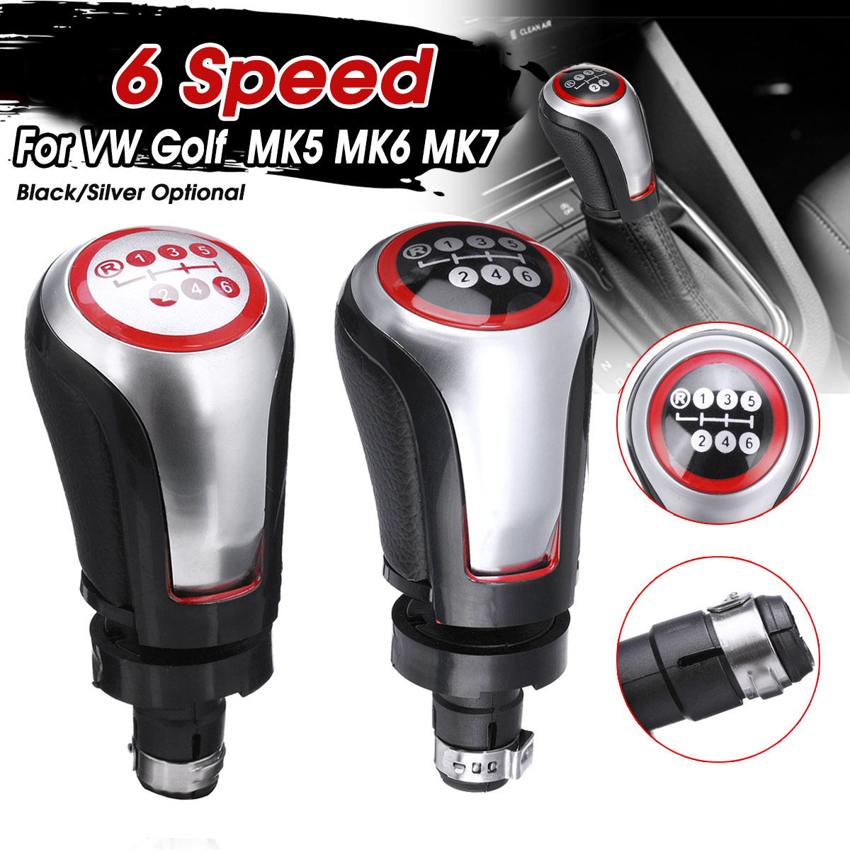 6-Speed-Car-Gear-Shift-Knob-PU-Leather-BlackSilver-For-VW-Golf-MK5-MK6-MK7-1523077