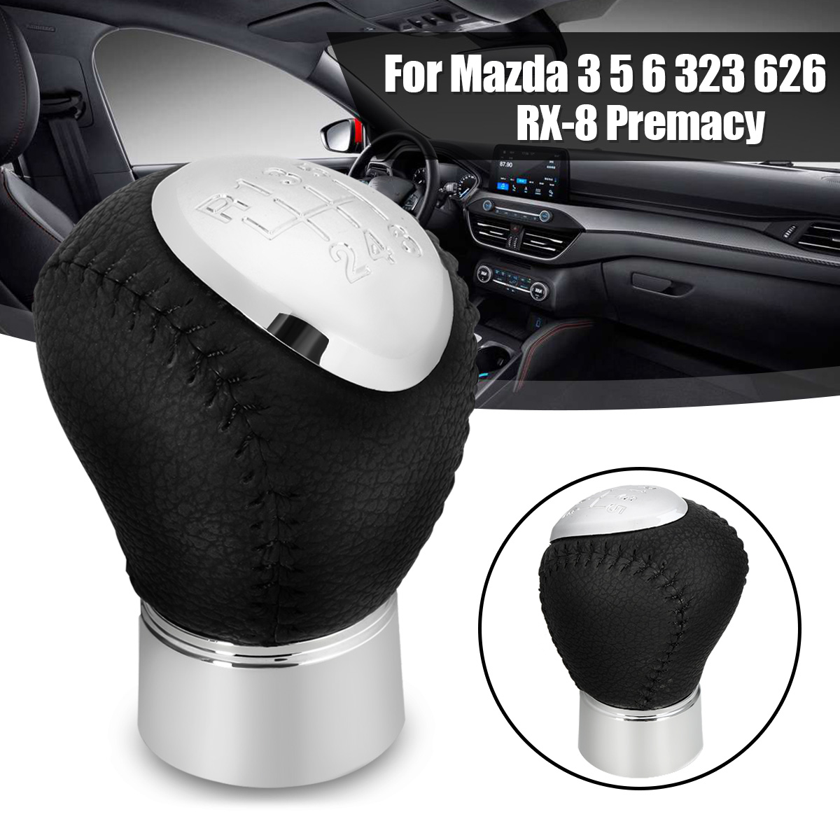 6-Speed-Car-Gear-Shift-Shifter-Knob-Lever-PU-For-Mazda-3-5-6-323-626-RX-8-MPV-5-1524307