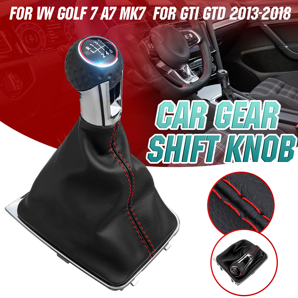 6-Speed-Car-Gear-Stick-Level-Shift-Knob-With-Leather-Boot-for-VW-1585636