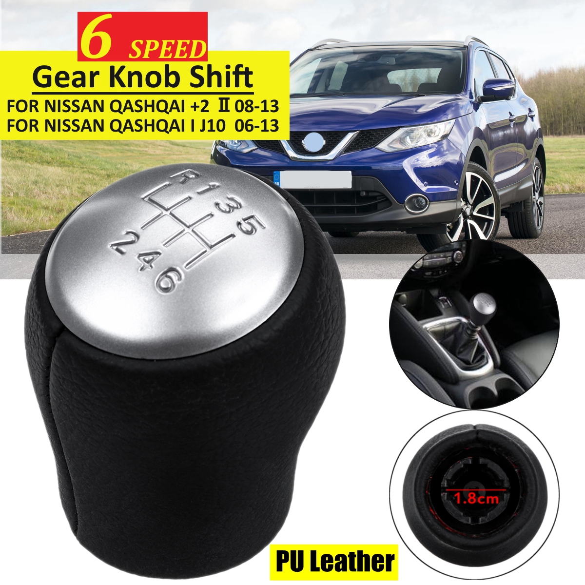 6-Speed-Gear-Shift-Knob-PU-Leather-For-NISSAN-QASHQAI-2---08-13-I-J10-06-13-1603440