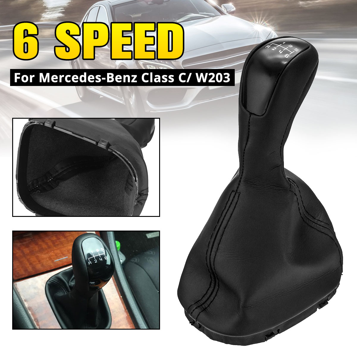 6-Speed-Gear-Shift-Knob-with-Gaiter-Boot-Cover-PU-Leather-for-Mercedes-Benz-Class-C-W203-1470951