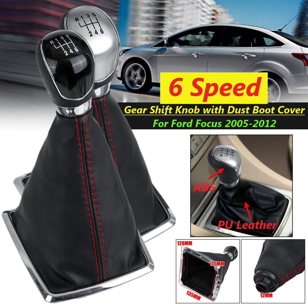 6-Speed-MT-Gear-Stick-Shift-Knob--Dust-Boot-Cover-For-Ford-Focus-2005-2012-1625077