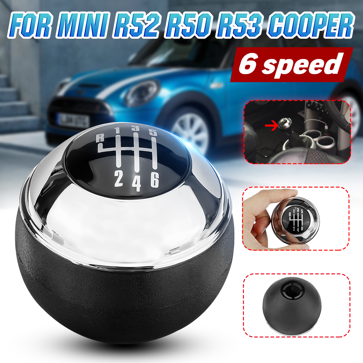 6-Speed-Manual-Gear-Shift-Knob-Black-Chrome-For-MINI-R50-R52-R53-COOPER-25117542272-1585953
