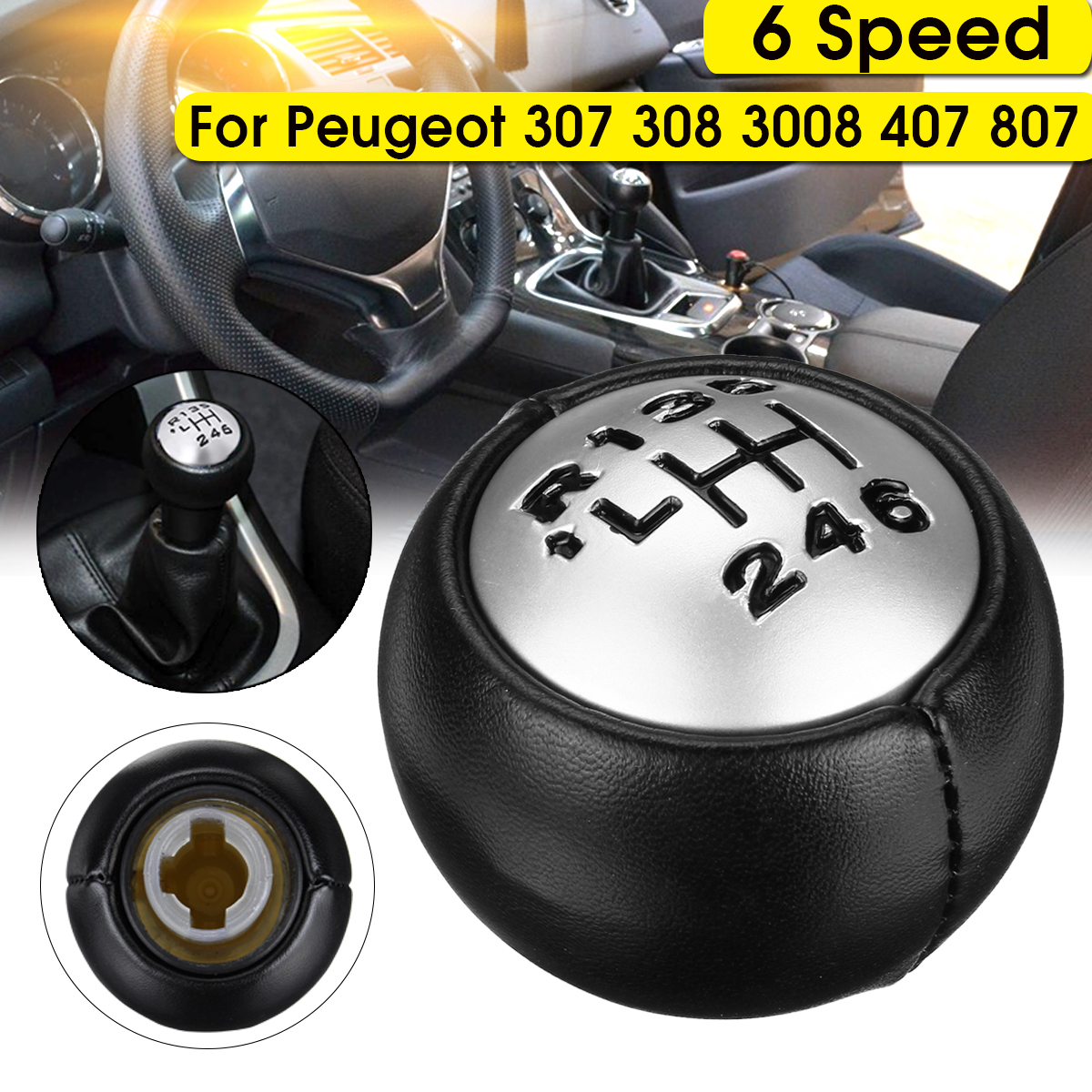6-Speed-Matte-Silver-Gear-Stick-Shift-Knob-Shifter-Head-PU-Leather-For-Peugeot-307-308-3008-407-5008-1615529