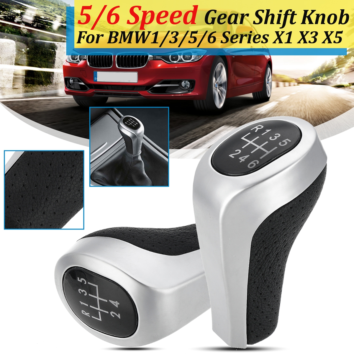 Car-56-Speed-PU-Leather-Matte-Silver-Gear-Shift-Knob-for-BMW-1356-Series-X1-X3-X5-1542078