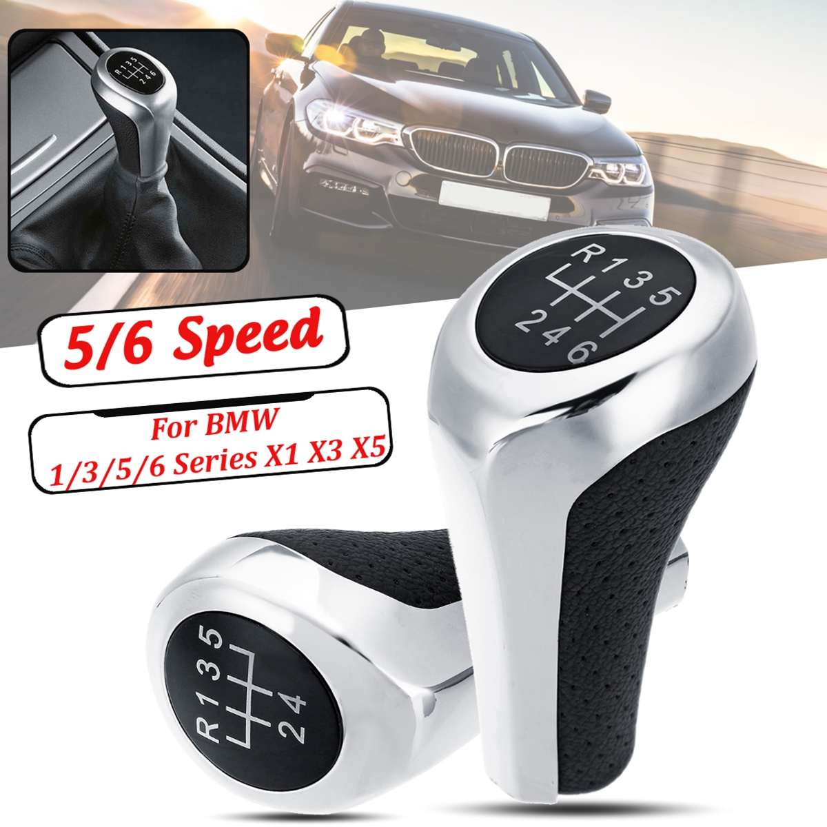 Car-56-Speed-PU-Leather-Matte-Silver-Gear-Shift-Knob-for-BMW-1356-Series-X1-X3-X5-1542078