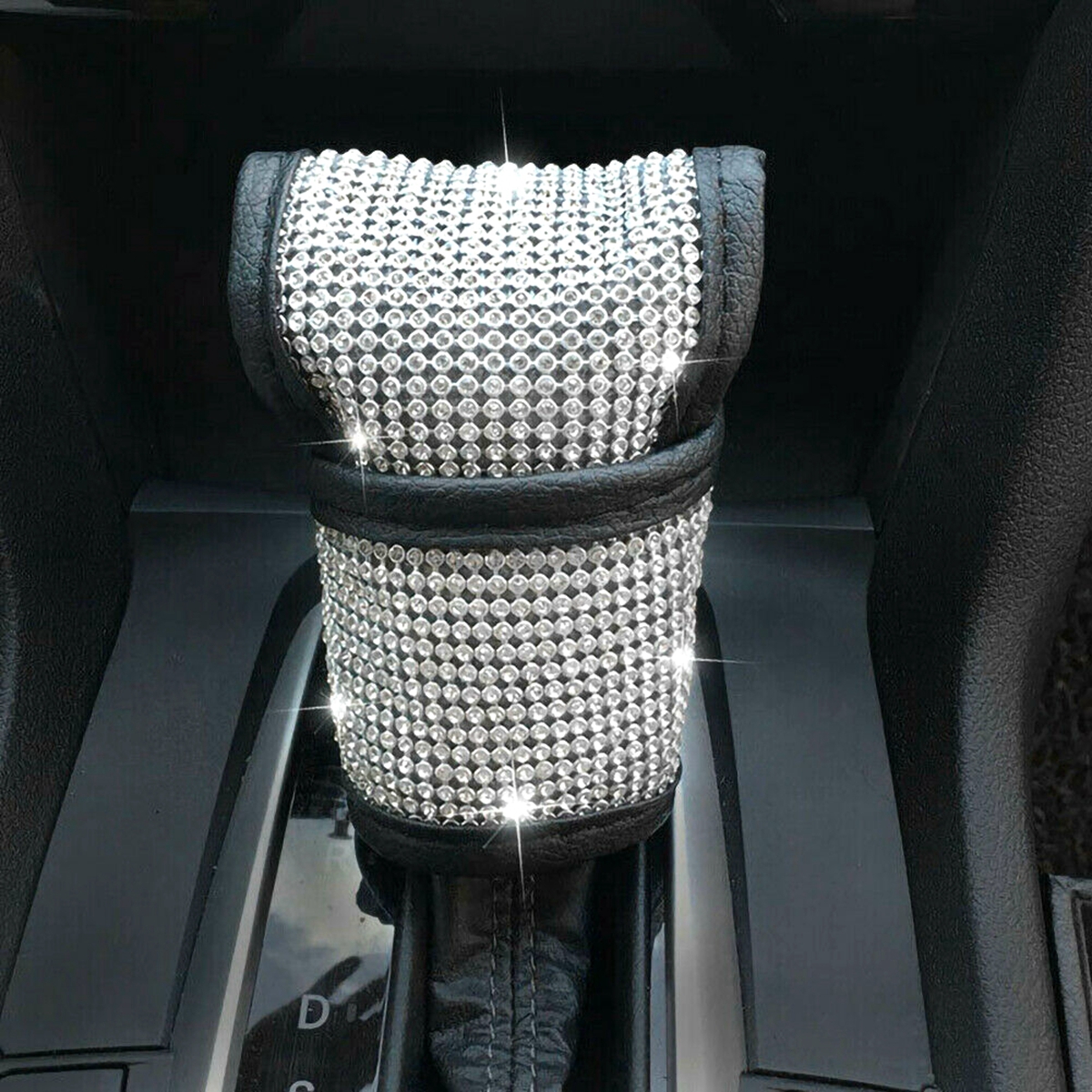 Car-Gear-Shift-Knob-Stick-Cover-Bling-Crystal-Rhinestones-PU-Leather-Universal-1716057