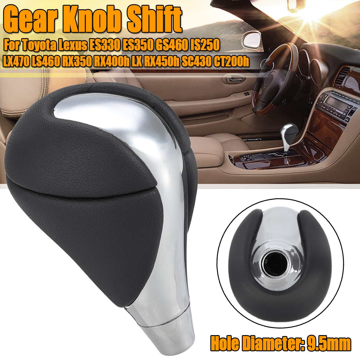 Car-Real-Leather-Gear-Knob-Shift-Black-For-Toyota-Lexus-1661643