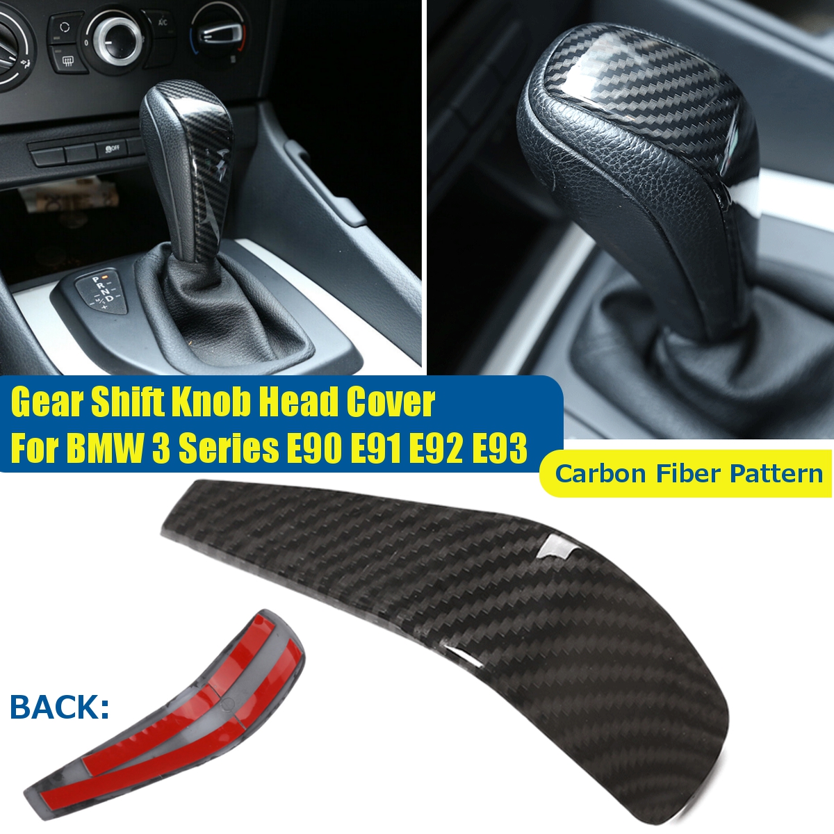 Carbon-Fiber-Gear-Shift-Knob-Head-Cover-For-BMW-3-Series-E90-E91-E92-E93-1554973