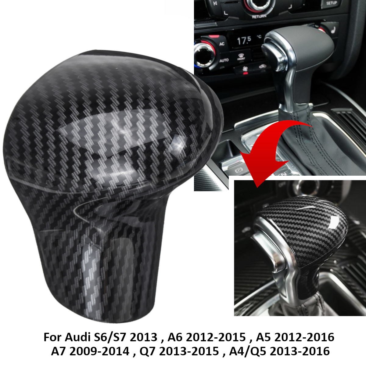 Carbon-Fiber-Look-Gear-Shift-Knob-Head-Cover-Cap-For-Audi-S6-S7-A4-A5-A6-A7-Q5-Q7-1664328