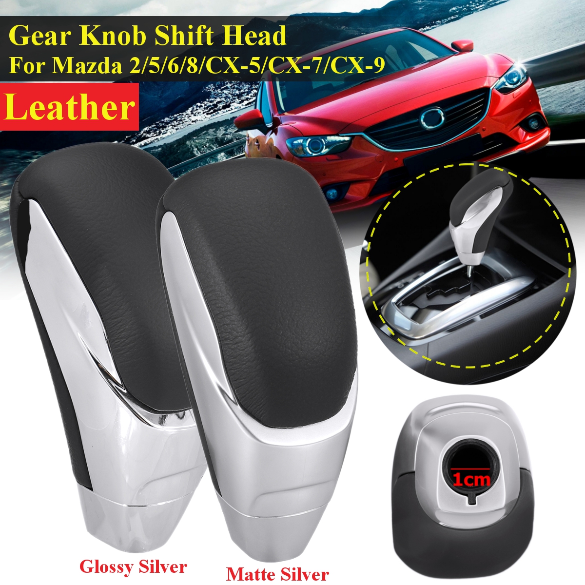 Gear-Shift-Knob-Head-Gloss-SilverMatte-Silver-For-Mazda-2-5-6-8-CX-5-CX-7-MX-5-3-BK-1746186