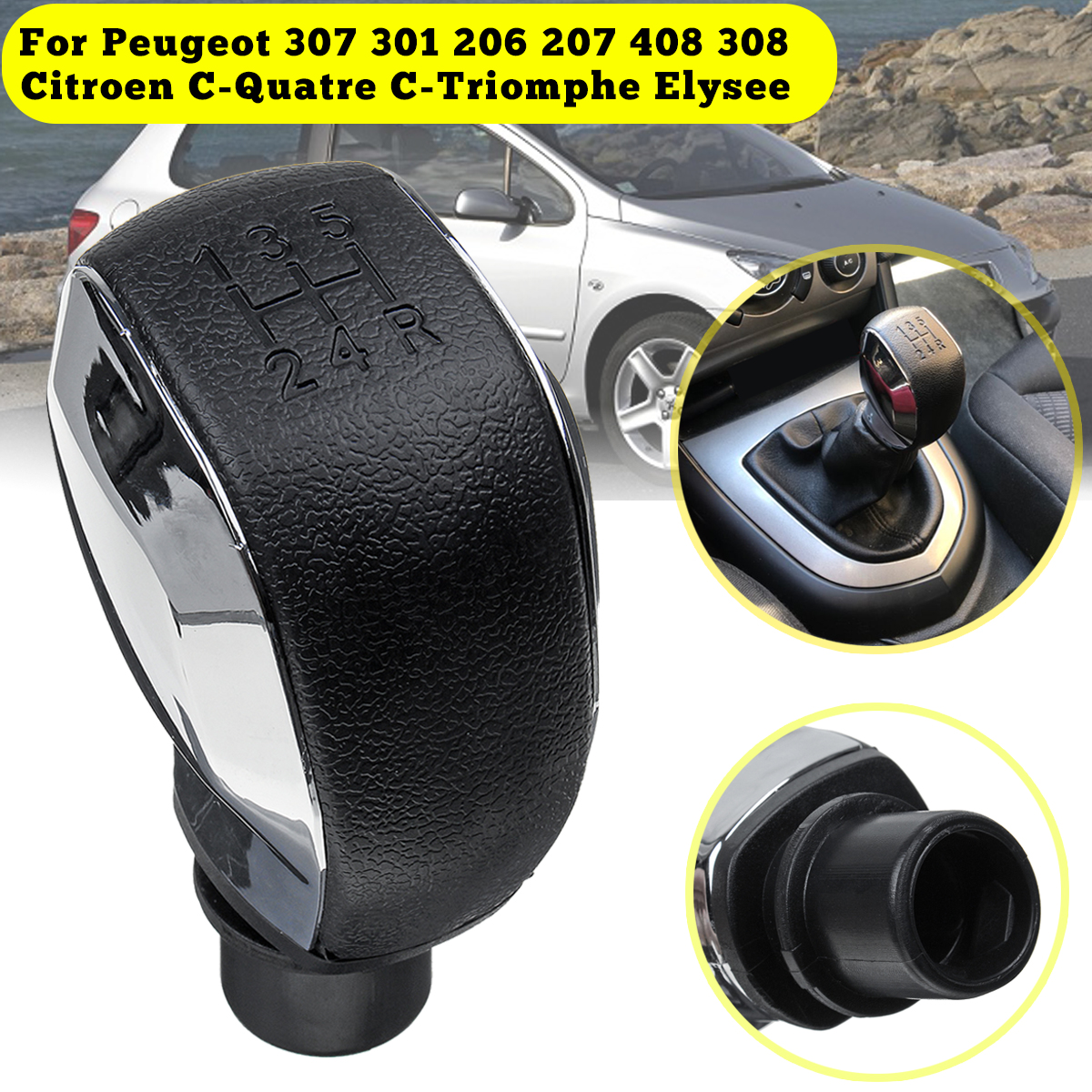 MT-5-Speed-Gear-Shift-Knob-Gloss-Chrome-For-Peugeot-307-301-206-207-408-308-Citroen-C-Quatre-1587070
