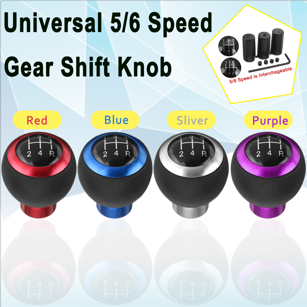 Universal--5-6-Speed-Manual-Car-Gear-Shift-Knob-Shifter-Lever-Aluminum-Handle-Ball-with-3-Adapter-1334067