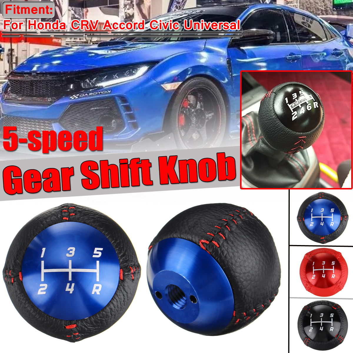 Universal-5-Speed-M10X15-Alloy-Gear-Shift-Knob-For-Honda-CRV-Accord-Civic-1581099
