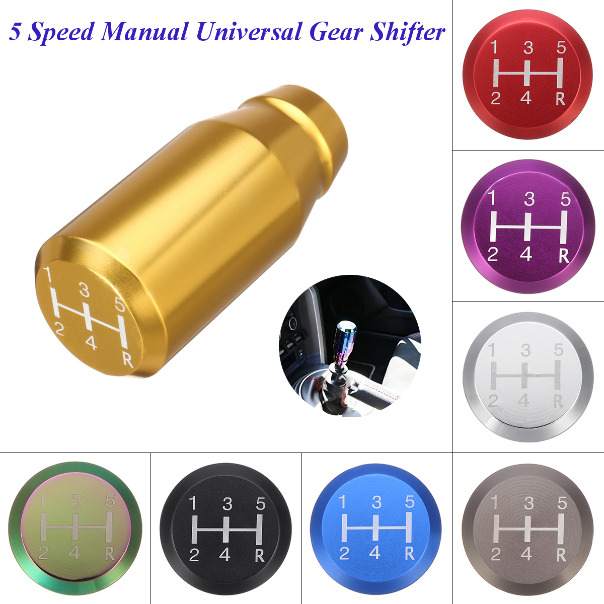 Universal-Car-Auto-5-Speed-Manual-Gear-Shifter-Aluminum-Shift-Knob-Chrome-Polished-1290783