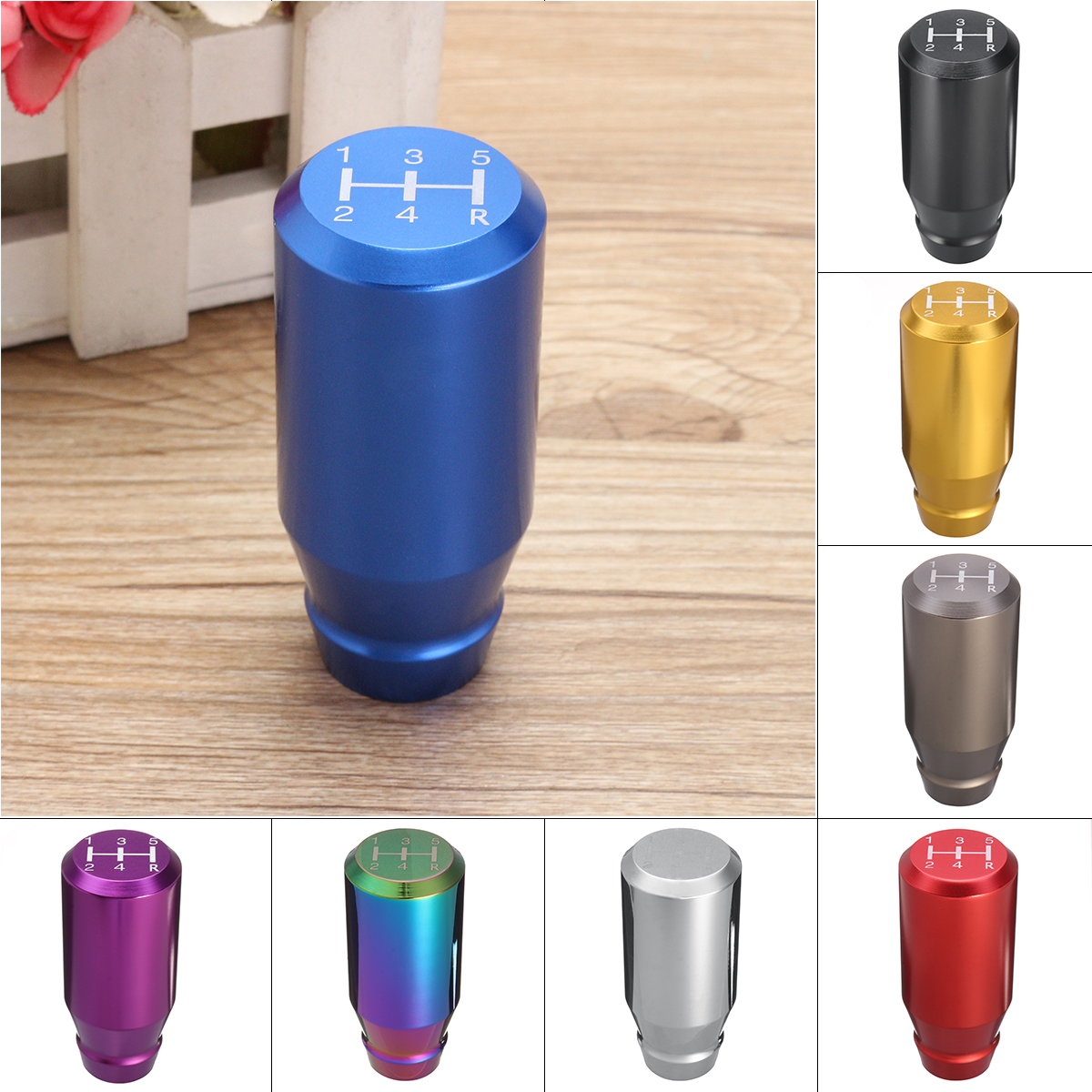 Universal-Car-Auto-5-Speed-Manual-Gear-Shifter-Aluminum-Shift-Knob-Chrome-Polished-1290783