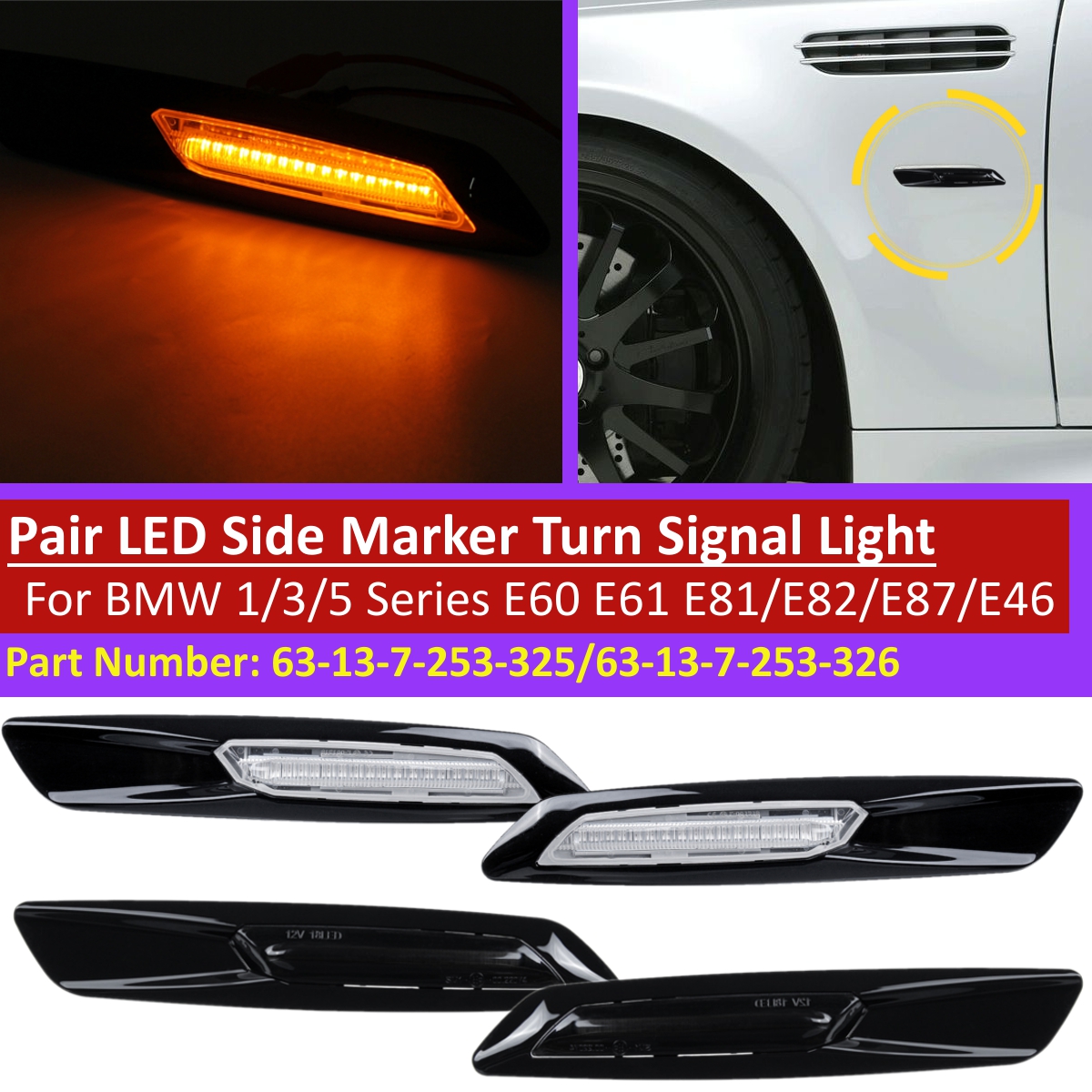 1-Pair-Amber-LED-Side-Marker-Light-Turn-Signal-Light-For-BMW-E60-E61-E90-E91-E81-E82-E87-E88-1812676