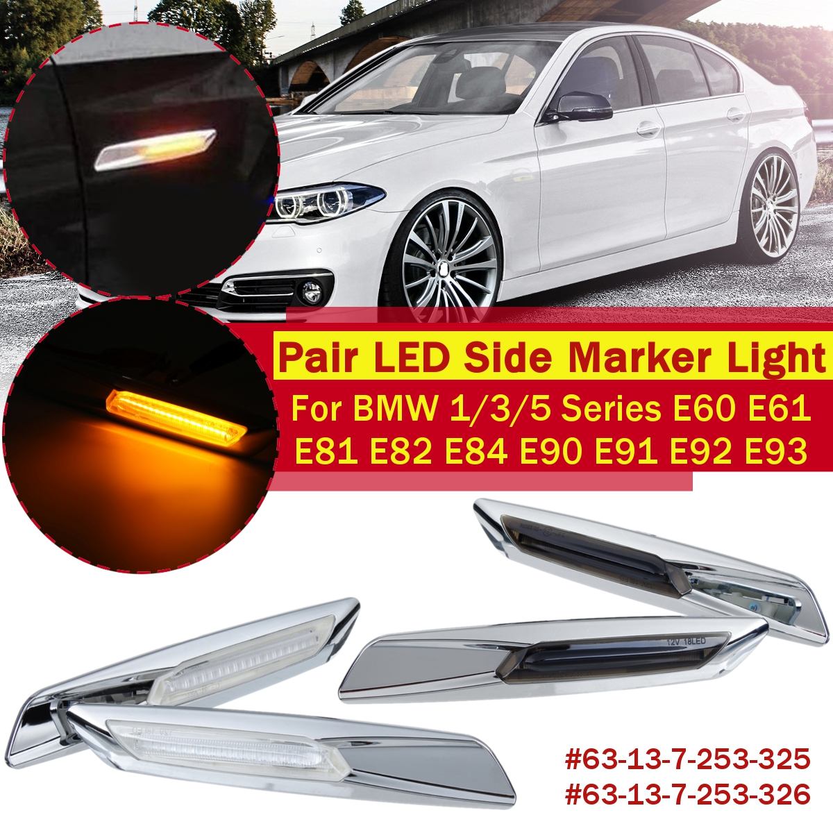 1-Pair-Amber-Side-Marker-Light-ChromeSmokeChromeClear-For-BMW-E60-E61-E81-E82-E88-E90-E91-E92-E93-1811933