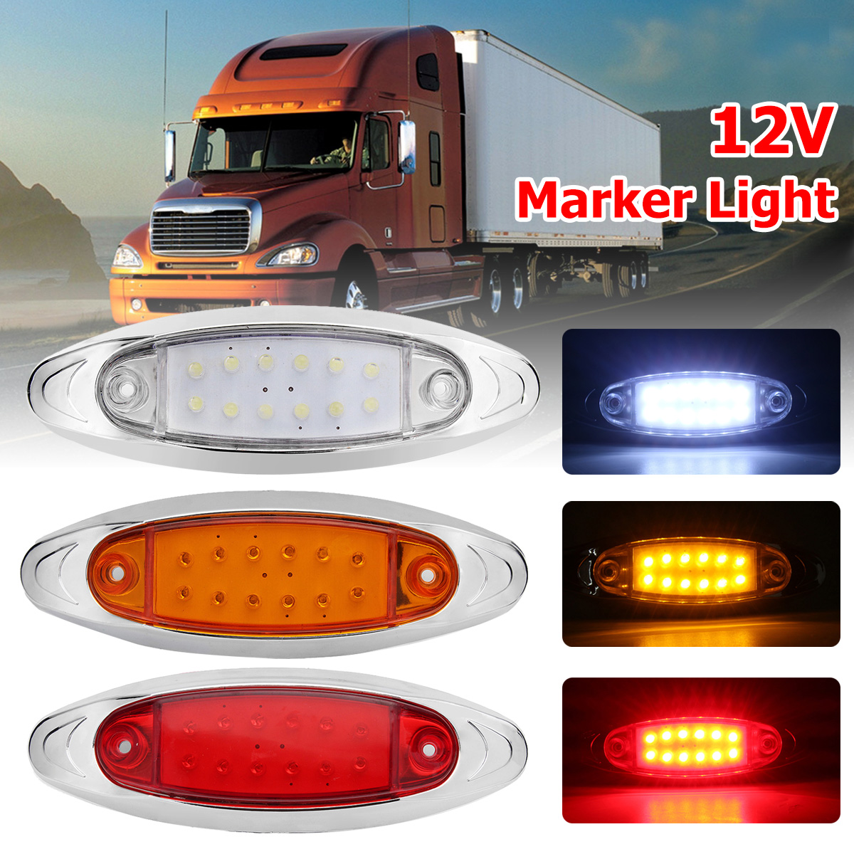 12V-12-LED-Side-Marker-Marker-Lights-RedYellowWhite-for-Truck-Chassis-Caravan-Trailer-1624898
